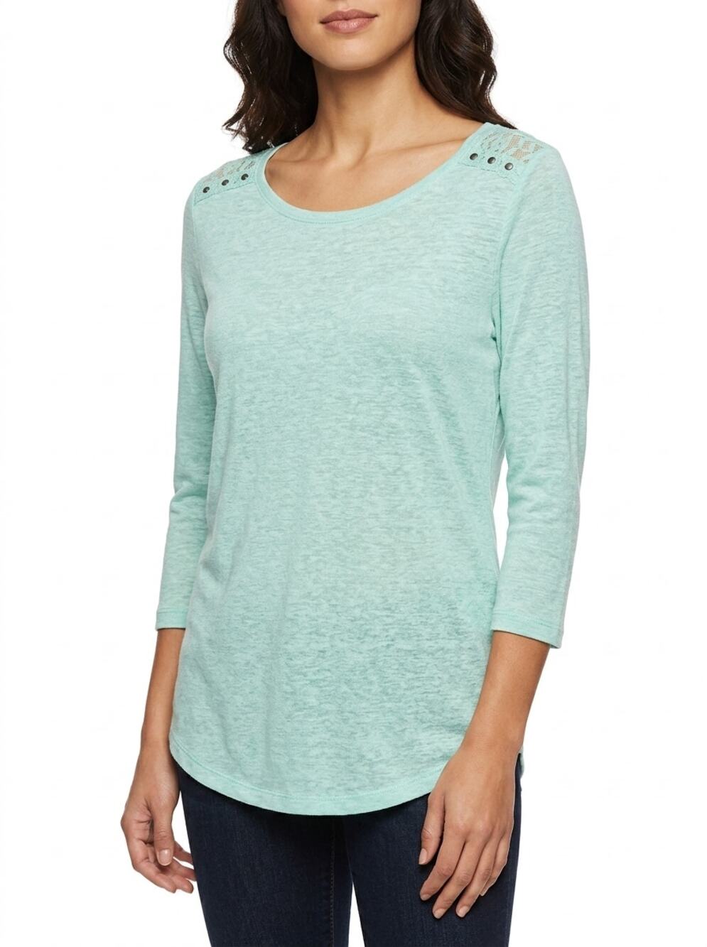 Express Green Scoop Neck Lace Knit Lightweight Top Women Size L